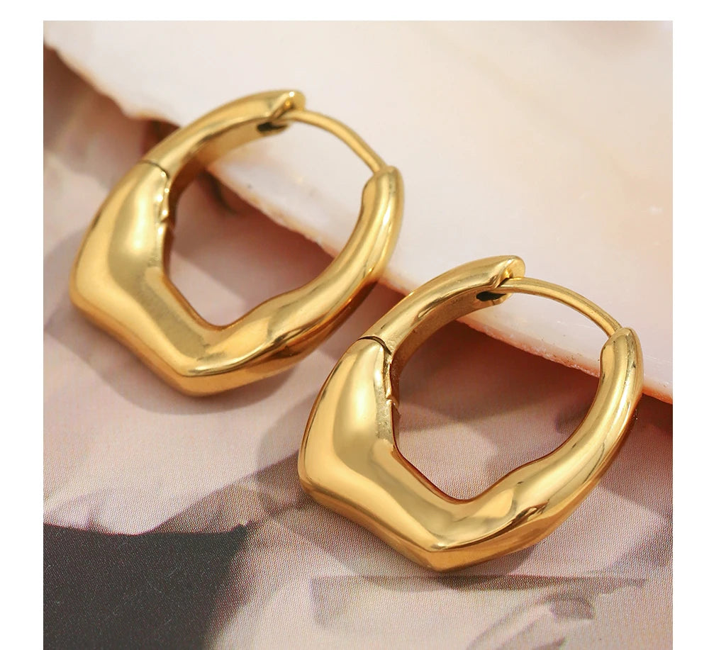 MamacitaSlay 316L Stainless Steel Double Color Irregular Hoop Earrings Party Waterproof Jewelry Women's 18K Gold Plated Earrings