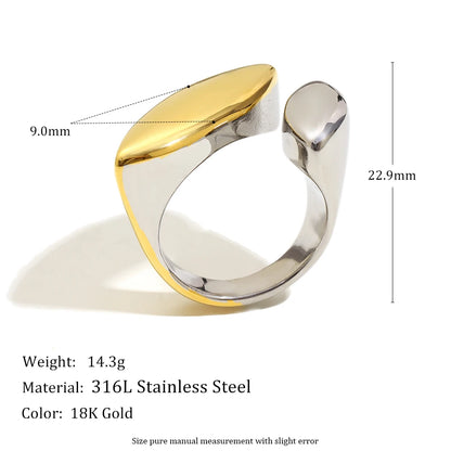 MamacitaSlay 316L Stainless Steel Two Tone Willow Asymmetrical Opening Ring Party Waterproof Jewelry Women's Unique Cool Ring