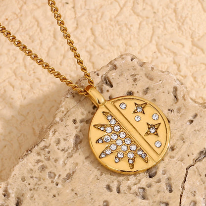 MamacitaSlay Minimalist Stainless Steel Zircon Sun Moon Star Zircon Pendant Necklace Creative Waterproof Jewelry Women's Gift