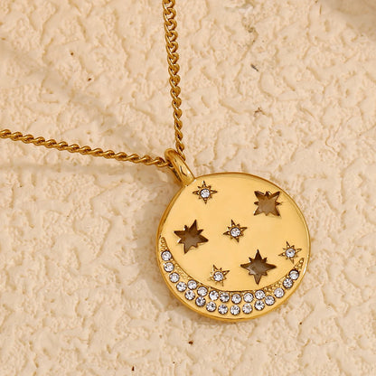MamacitaSlay Minimalist Stainless Steel Zircon Sun Moon Star Zircon Pendant Necklace Creative Waterproof Jewelry Women's Gift