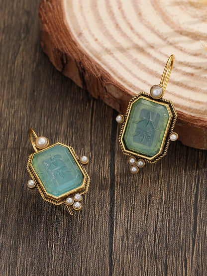 Elegant Vintage Geometric Pearl Pendant Drop Earrings