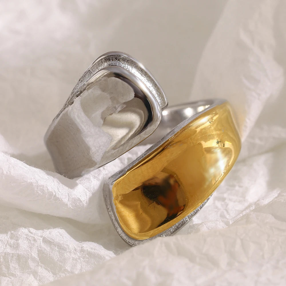 MamacitaSlay 316L Stainless Steel Two Tone Asymmetric Opening Ring Party Waterproof Jewelry Women's Unique Cool Creative Gift