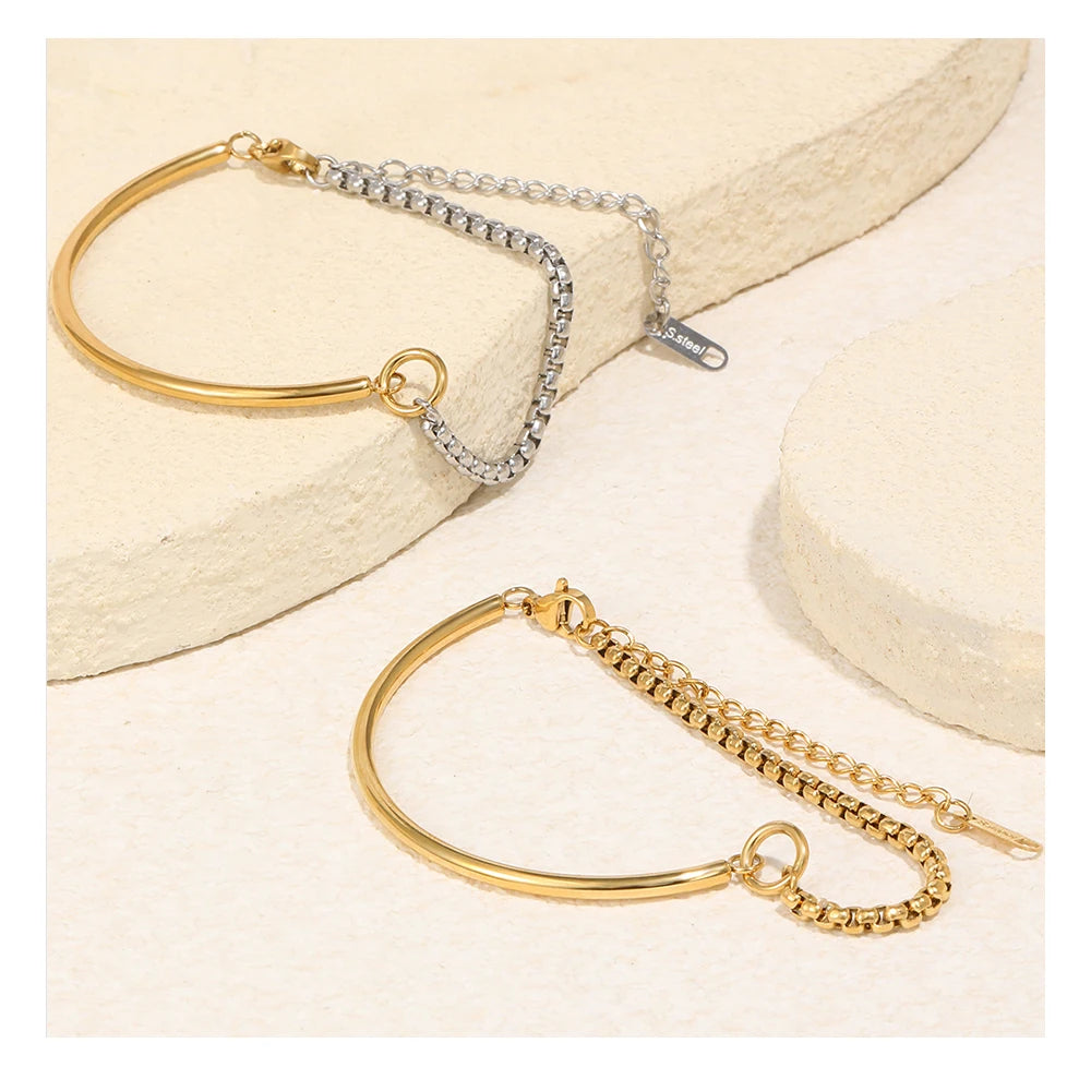 MamacitaSlay 316L Stainless Steel Mixed Color Asymmetric Bracelet 18K Gold Plated Waterproof Wrist Jewelry Women's Bracelet Gift
