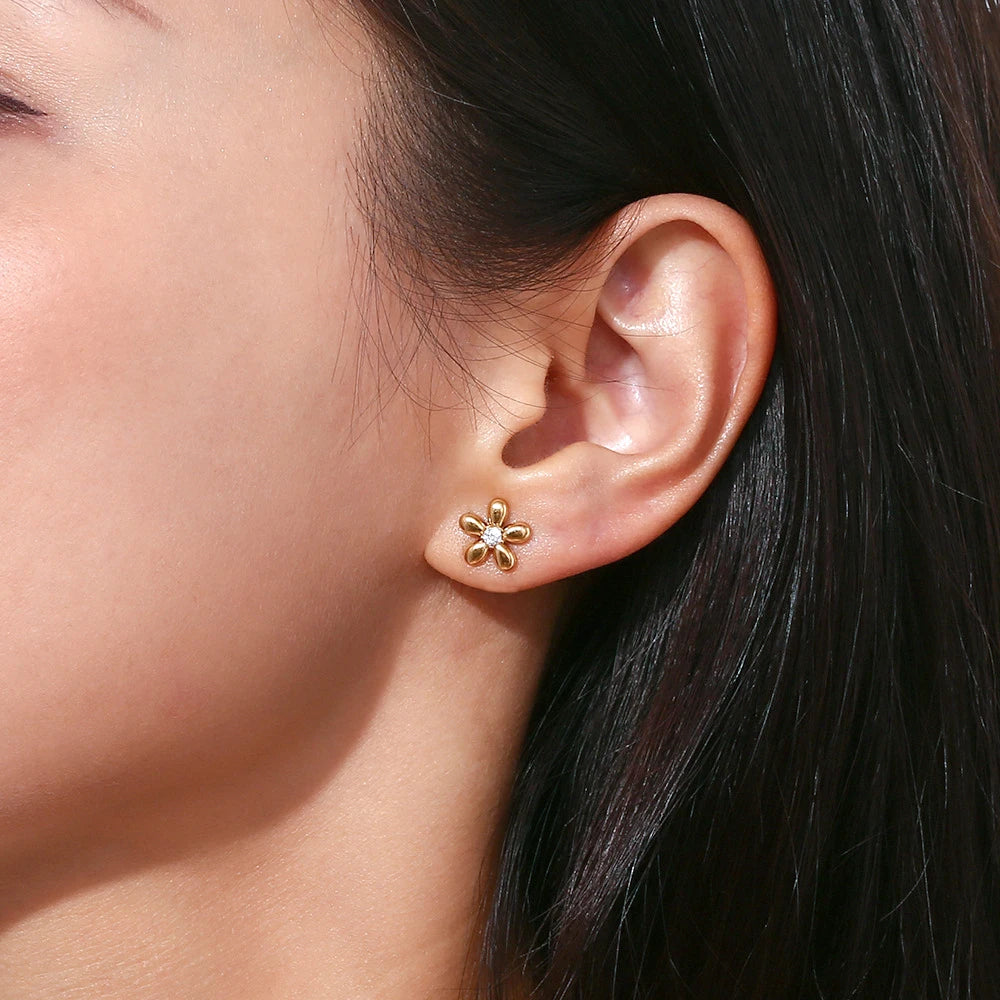MamacitaSlay Delicate Zircon Flower Crown Horse Eye Stainless Steel Earrings Mini 18K Gold Plated Stud Earrings Fashion Jewelry