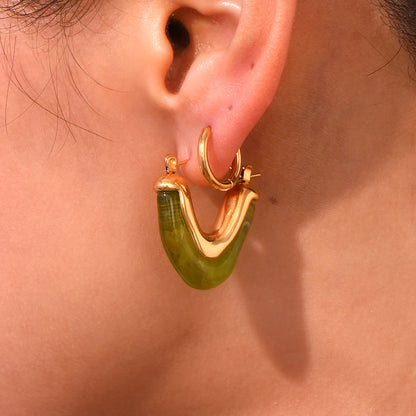 MamacitaSlay 316L Stainless Steel Resin V Shape Hoop Earrings 18K Gold Plated Waterproof Jewelry For Women Statement Earrings