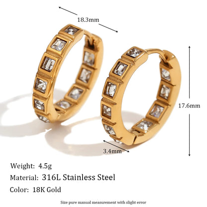MamacitaSlay Classic Luxury Inlaid Square AAA Zircon Hoop Earrings Tarnish Free 18K Gold Plated Stainless Steel Earrings Woman