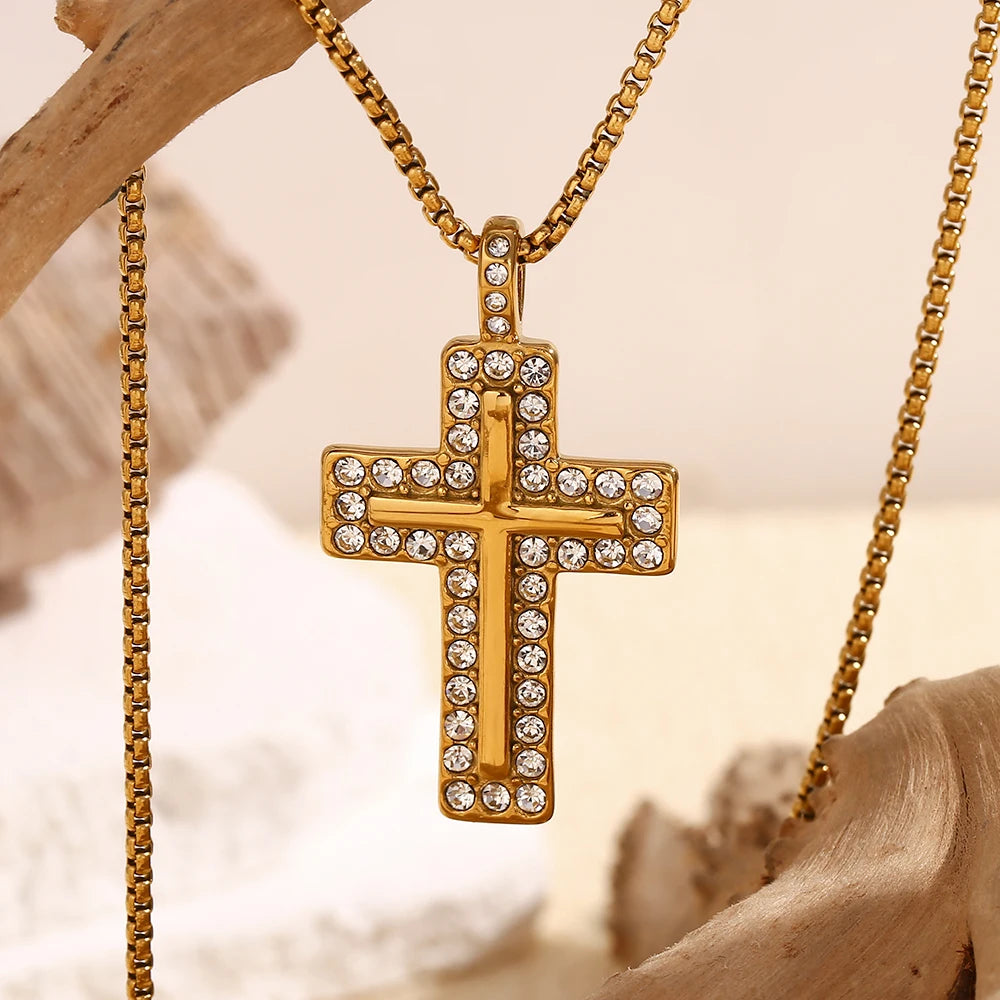 MamacitaSlay Trendy Cross Pendant Necklace Design Waterproof Neck Jewelry Design Waterproof Neck Jewelry Neutral Statement Gift