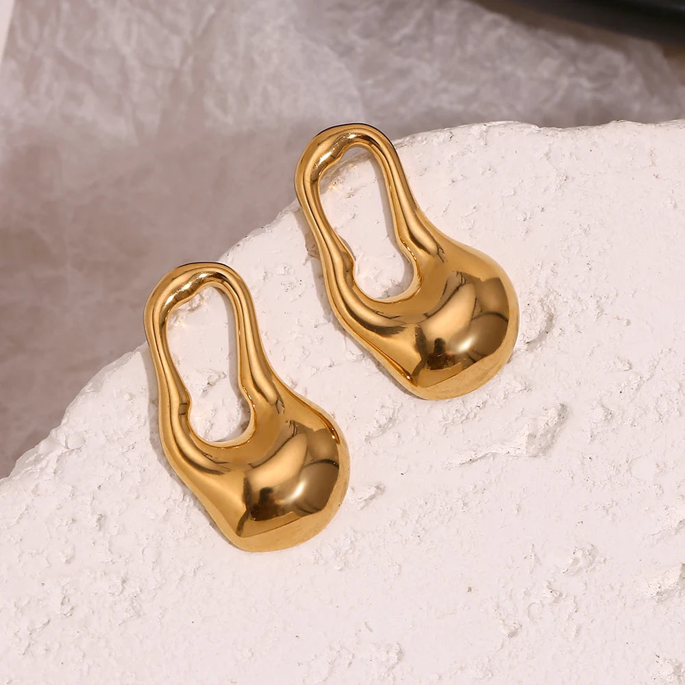 MamacitaSlay Newly design Irregular Pin gold plated earrings for women stainless steel jewelry Waterproof titanium earrings