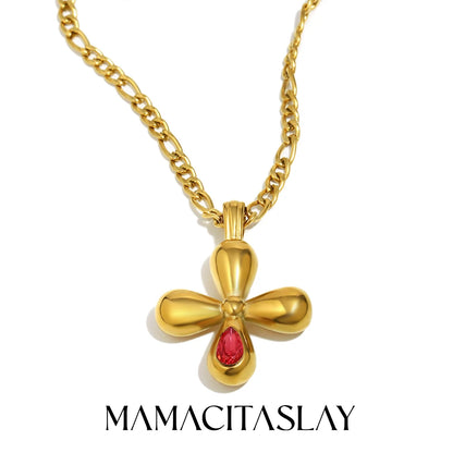 MamacitaSlay 316L Stainless Steel Heart Cross Zircon Earrings Necklace 18K Gold Plated Waterproof Jewelry Set Women's Gifts