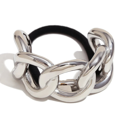 MamacitaSlay Minimalist Titanium 23mm Wide Chain Semicircle Horsetail Elastic Hair Rope Hair accessories woman Daily Jewelry