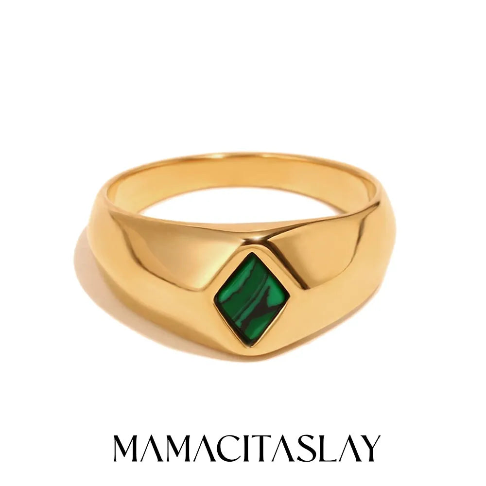 MamacitaSlay Minimalism 316 Stainless Steel Peacock Stone Ring 18K Gold Plated Waterproof Jewelry Women's Charm Ring Party Gift