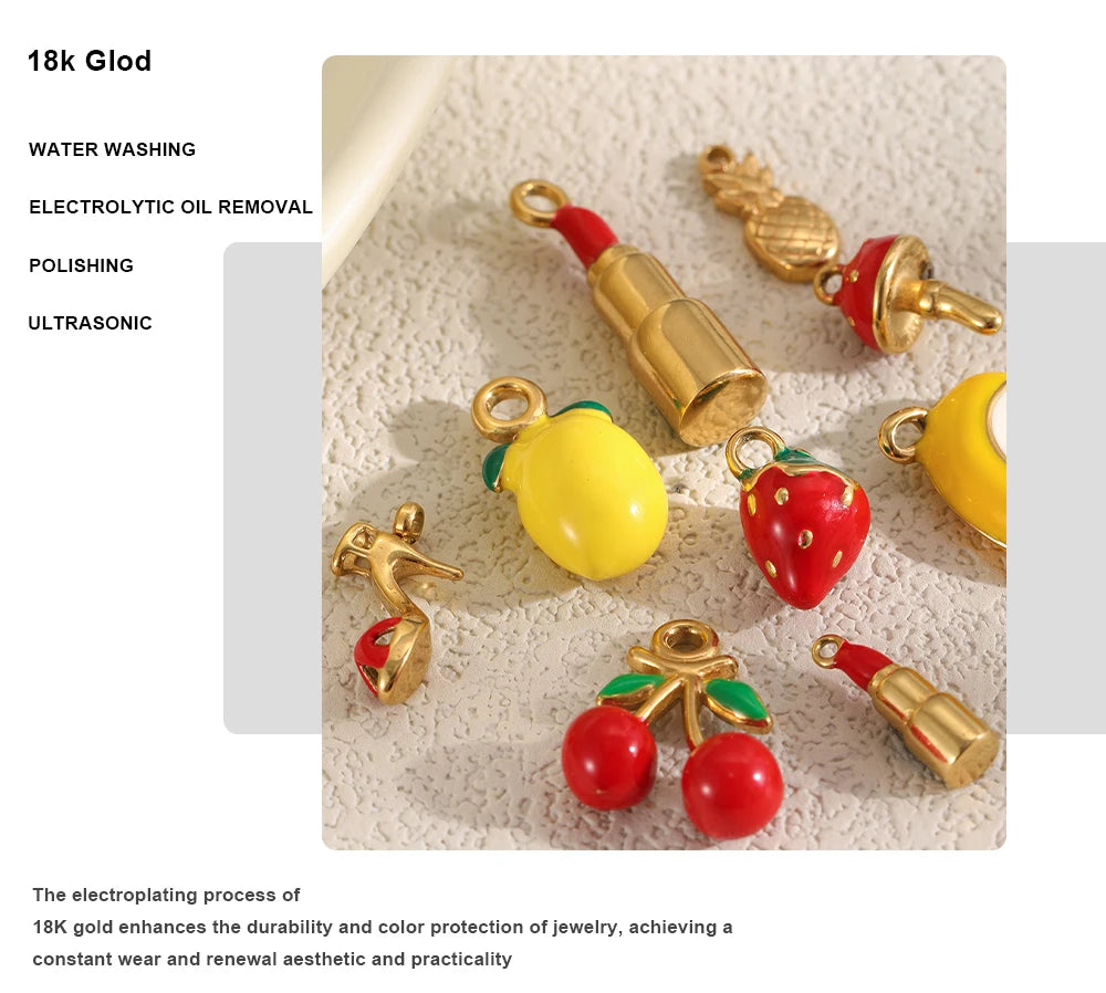 MamacitaSlay 316L Stainless Steel Fruit Enamel Charms 18K Gold Plated Waterproof Jewelry For DIY Bracelet Necklace Pendant Gifts