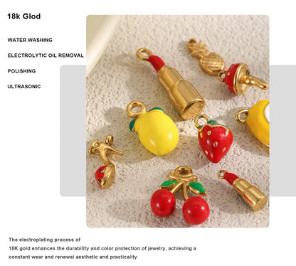 MamacitaSlay 316L Stainless Steel Fruit Enamel Charms 18K Gold Plated Waterproof Jewelry For DIY Bracelet Necklace Pendant Gifts