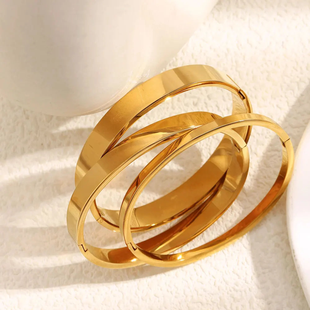 MamacitaSlay 316L Stainless Steel Smooth Surface Stackable Bangle 18K Gold Plated Waterproof Jewelry Women's Classic Bracelet