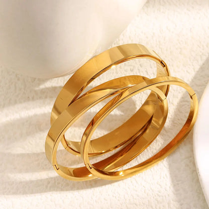 MamacitaSlay 316L Stainless Steel Smooth Surface Stackable Bangle 18K Gold Plated Waterproof Jewelry Women's Classic Bracelet