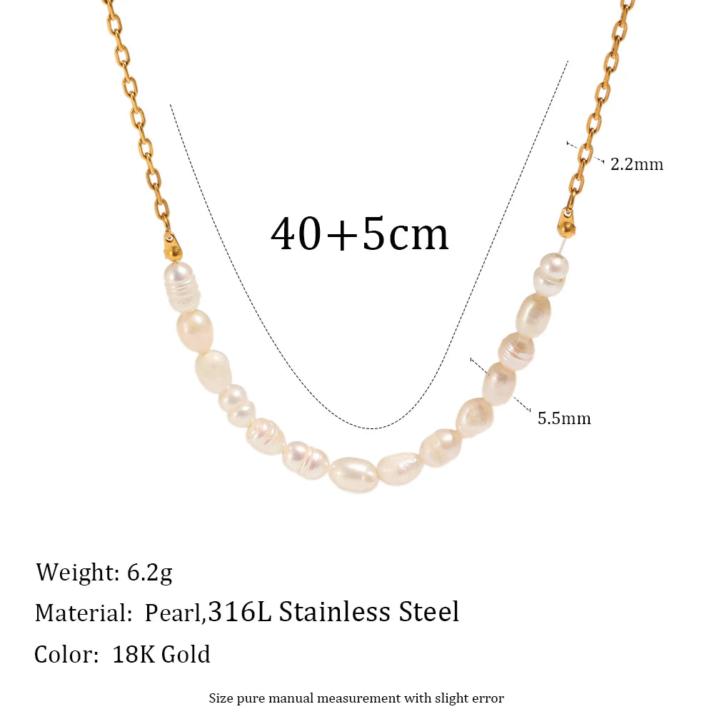 MamacitaSlay 316L Stainless Steel Zircon Baroque Pearl Earrings Necklace 18K Gold Plated Waterproof Jewelry Set For Women Gift