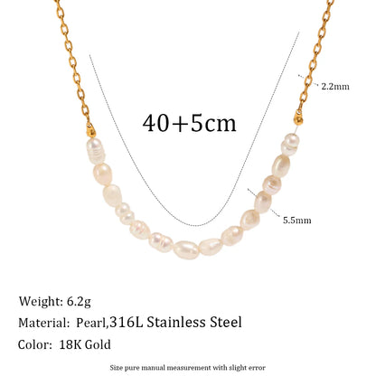 MamacitaSlay 316L Stainless Steel Zircon Baroque Pearl Earrings Necklace 18K Gold Plated Waterproof Jewelry Set For Women Gift