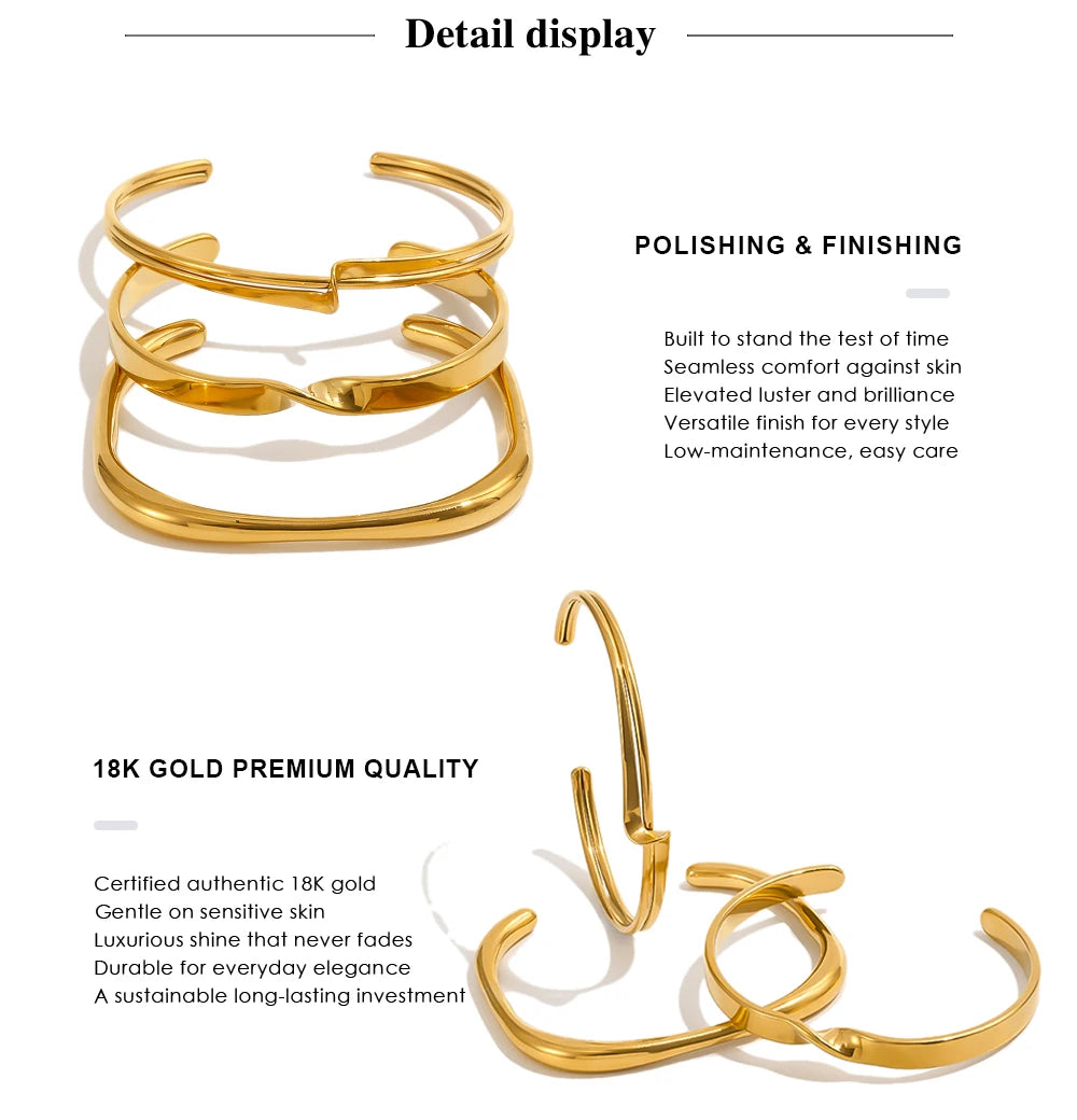 MamacitaSlay 316L Stainless Steel Twisted Wave Fold Thin Wire Cuff Bangle 18K Gold Plated Waterproof Jewelry For Women Bracelet
