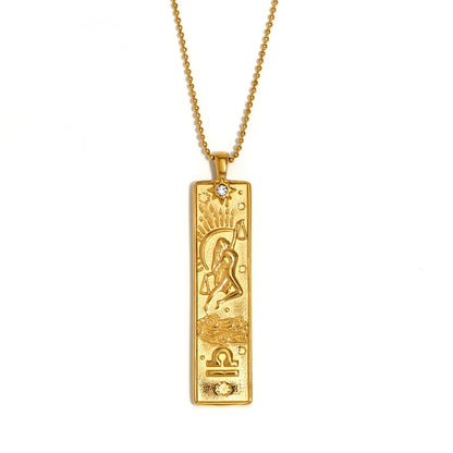 MamacitaSlay 316L Stainless Steel Zodiac Sign Rectangle Pendant Necklace 18K Gold Plated Waterproof Jewelry For Women Daily Wear