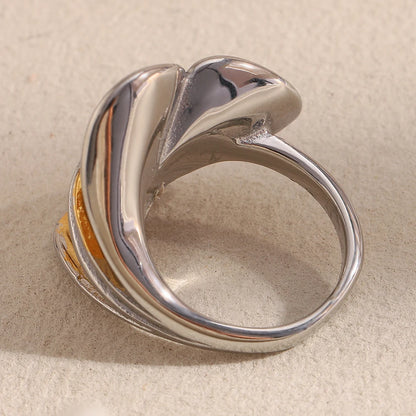 MamacitaSlay 316L Stainless Steel Two Tone Petal Ring Party Waterproof Jewelry Women's Elegant 18K Gold Plated Ring Gift 2025