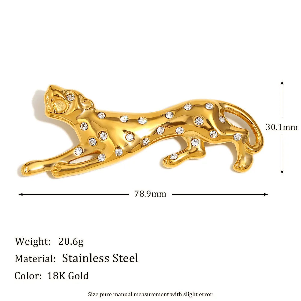MamacitaSlay Unique 18K Gold Plated Zircon Wine Glass Leopard Brooch Banquet Waterproof Jewelry Women's High Quality Jewelry