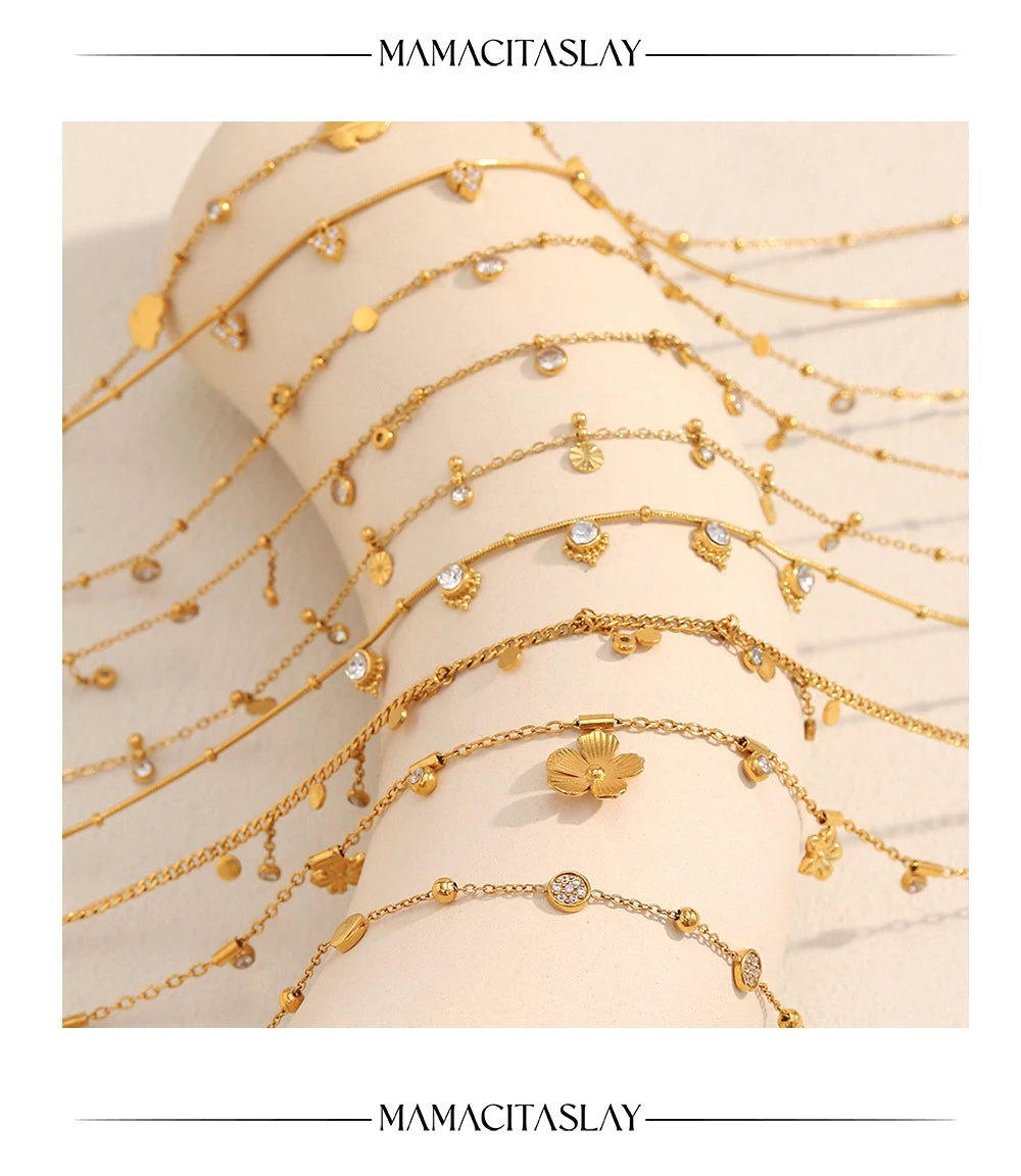 MamacitaSlay 316L Stainless Steel Zircon Flower Stackable Necklace Party Waterproof Neck Jewelry Women's Elegant Necklace Gift