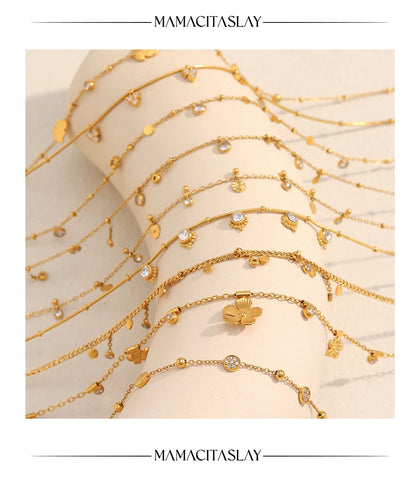 MamacitaSlay 316L Stainless Steel Zircon Flower Stackable Necklace Party Waterproof Neck Jewelry Women's Elegant Necklace Gift