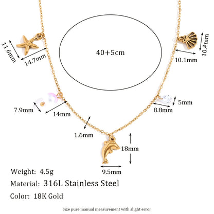 MamacitaSlay Popular Ocean Series Sea Mini Dolphin Starfish Scallop Pendant Thin Chain Necklace stainless steel women's jewelry