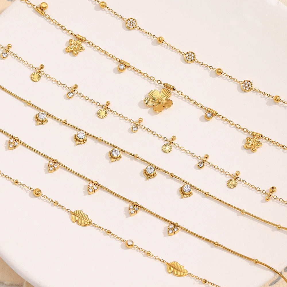 MamacitaSlay 316L Stainless Steel Zircon Flower Stackable Necklace Party Waterproof Neck Jewelry Women's Elegant Necklace Gift