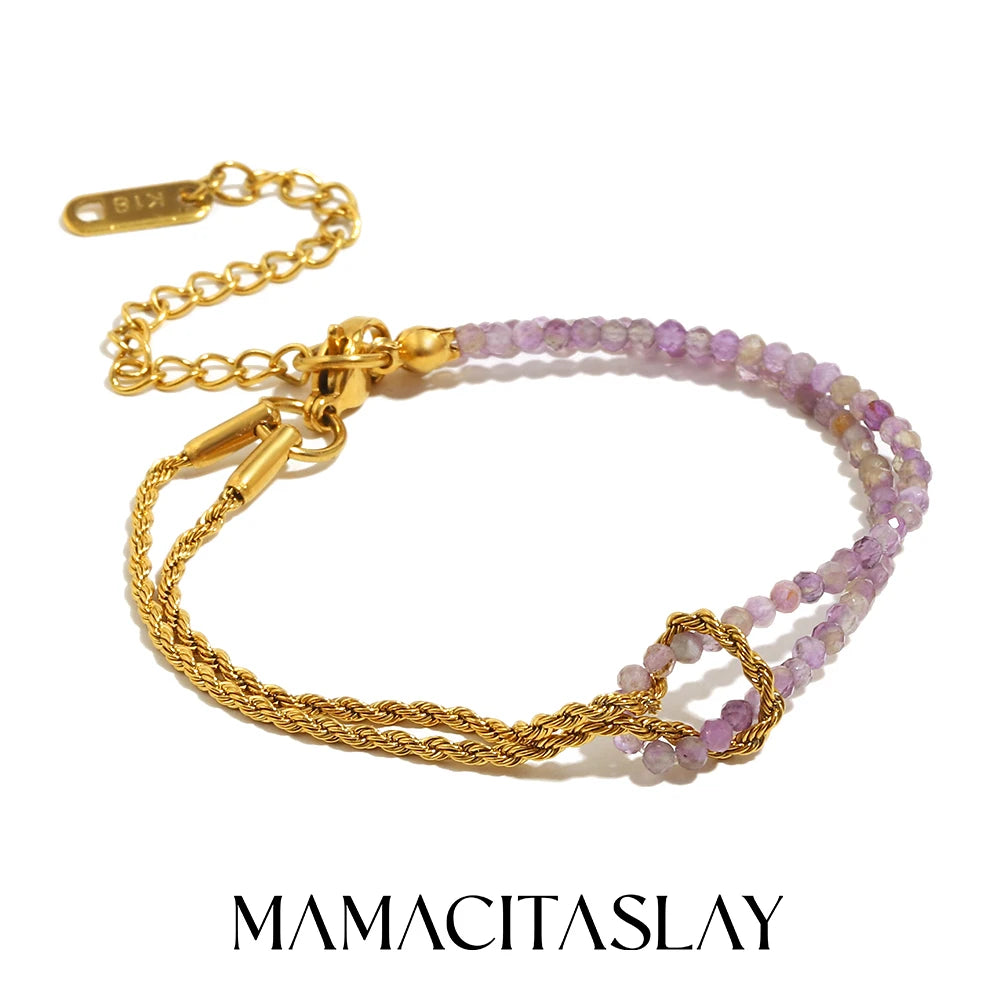 MamacitaSlay 316L Stainless Steel Natural Stone Handmade Asymmetric Bracelet Party Waterproof Jewelry Women's Charm Bracelet