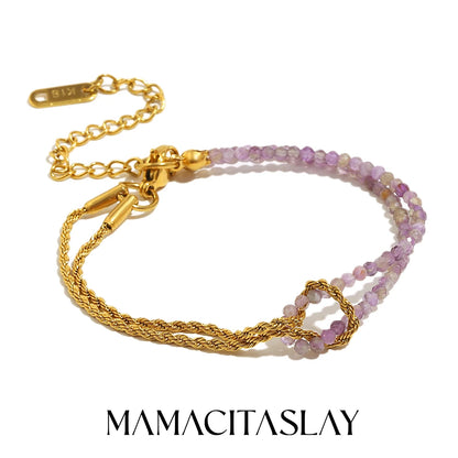 MamacitaSlay 316L Stainless Steel Natural Stone Handmade Asymmetric Bracelet Party Waterproof Jewelry Women's Charm Bracelet