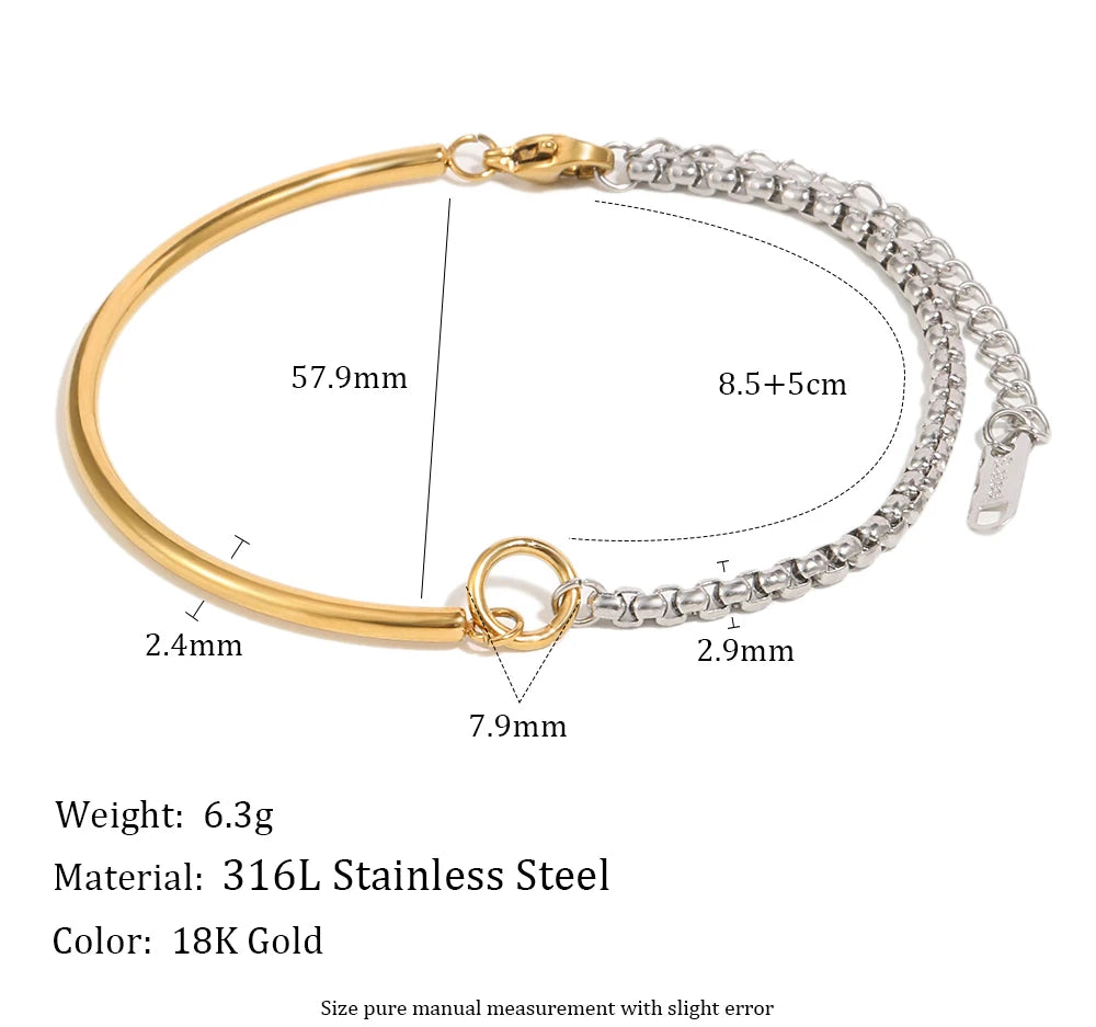 MamacitaSlay 316L Stainless Steel Mixed Color Asymmetric Bracelet 18K Gold Plated Waterproof Wrist Jewelry Women's Bracelet Gift