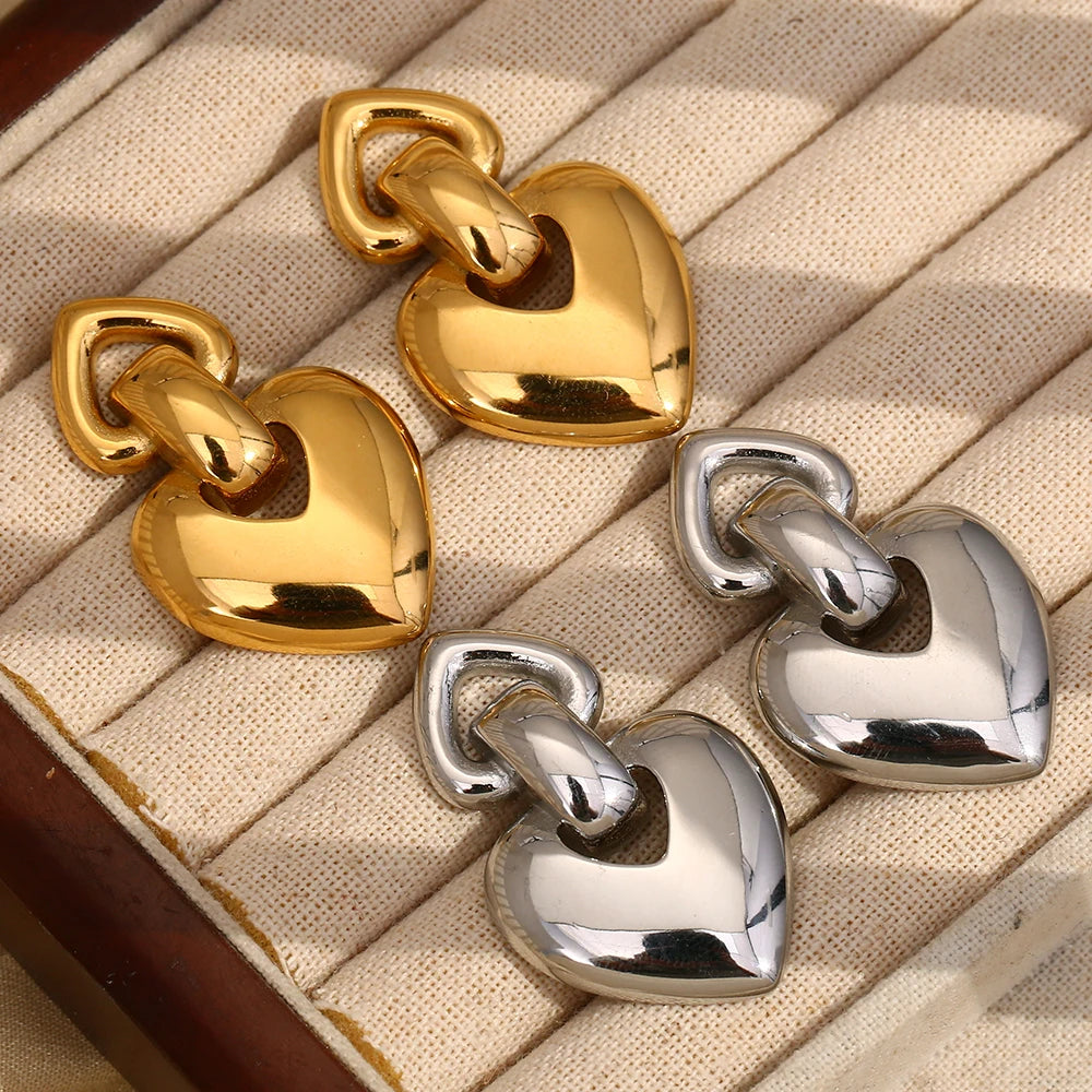 MamacitaSlay 18K Gold Plated Stainless Steel Heart Shaped Earrings Party Waterproof Jewelry Women's Charm Statement Earrings