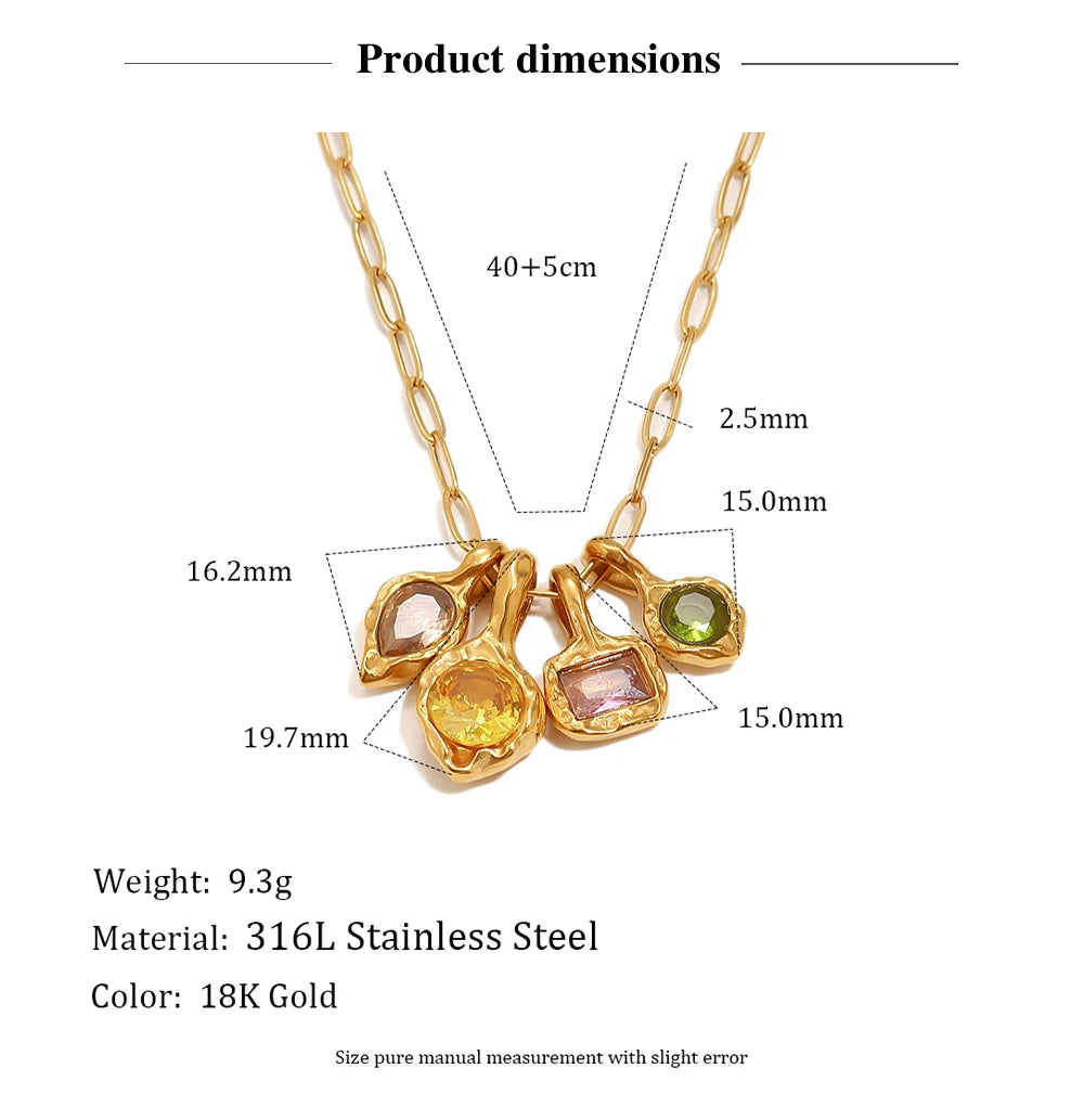 MamacitaSlay 316L Stainless Steel Irregular  Multicolor Zircon Necklace 18K Gold Plated Waterproof Minimalist Jewelry For Women