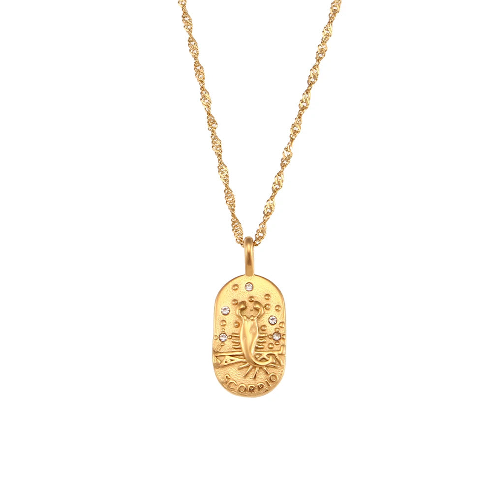 MamacitaSlay 316L Stainless Steel Zircon 12 Constellation Tarot Card Necklace 18K Gold Plated Waterproof Jewelry Women's Gifts