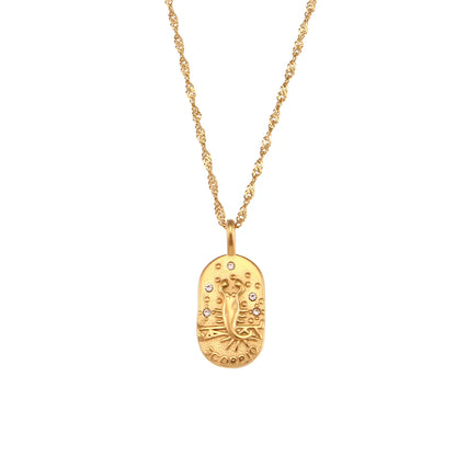 MamacitaSlay 316L Stainless Steel Zircon 12 Constellation Tarot Card Necklace 18K Gold Plated Waterproof Jewelry Women's Gifts