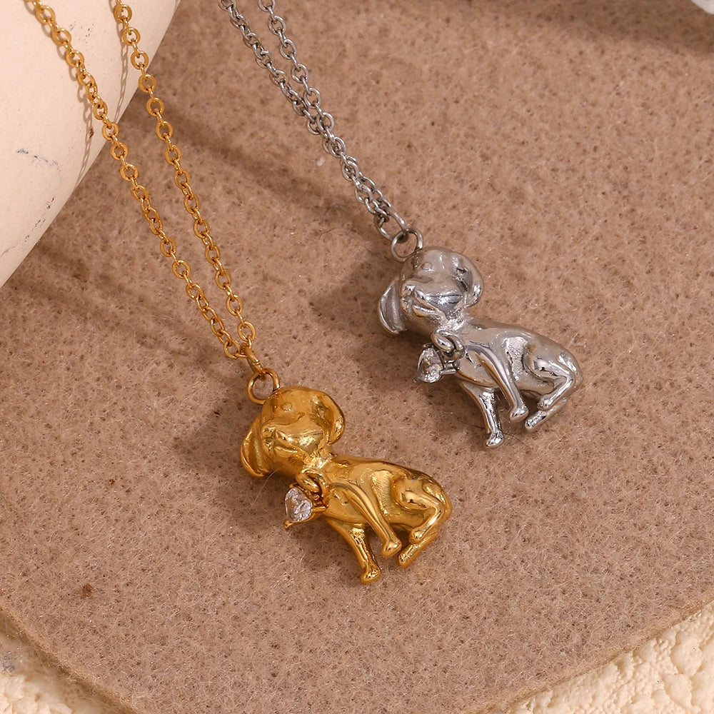 MamacitaSlay Cute Puppy Heart Zircon Pendant Necklace 2025 New Design Waterproof Neck Jewelry Women's Elegant Collarbone Chain