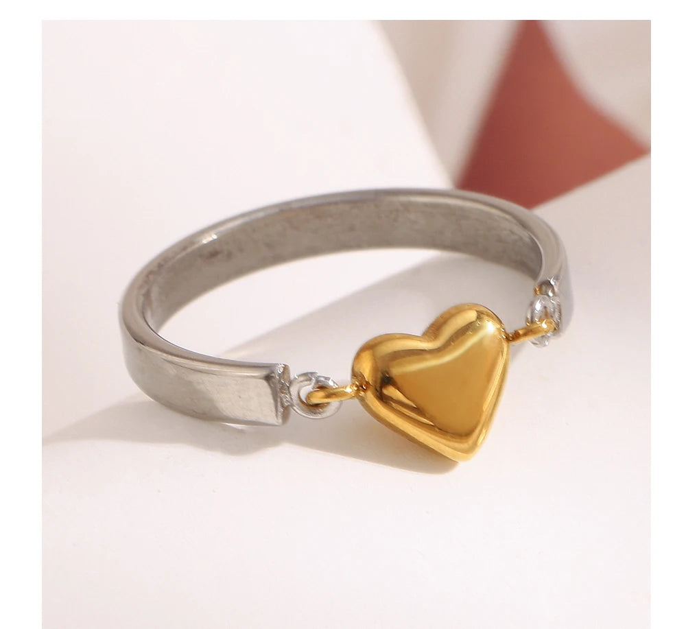 MamacitaSlay 316L Stainless Steel Two Tone Heart Ring Party Waterproof Jewelry Women's Unique Cool Charm Ring 2025 Trend Gift
