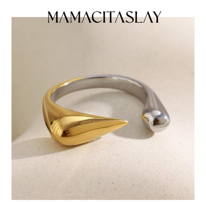 MamacitaSlay Unique Cool 316L Stainless Steel Two Tone Bird Beak Shaped Asymmetrical Open Ring Waterproof Jewelry Women's Ring