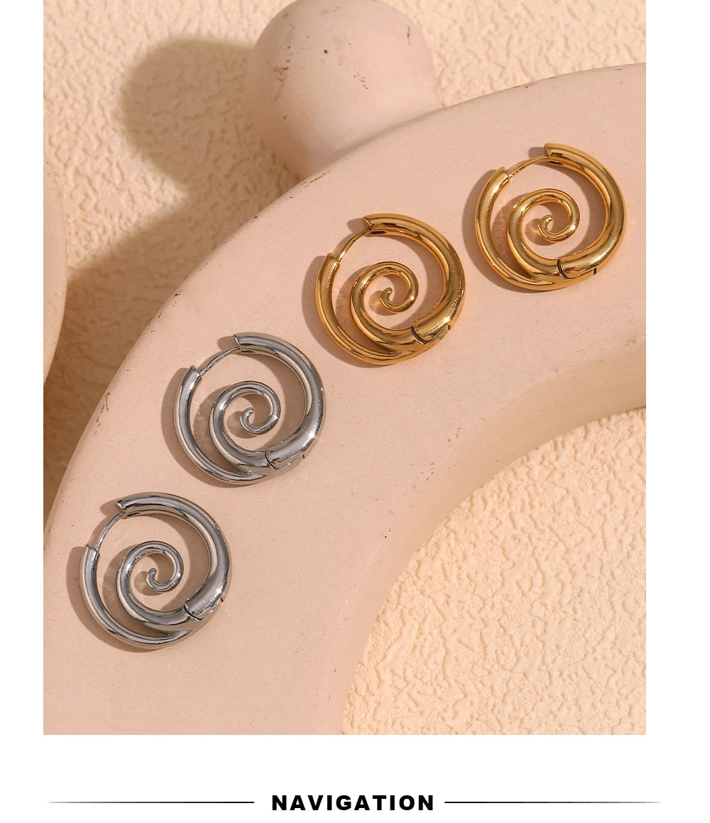 MamacitaSlay New Design Round Spiral Hoop Earrings Trendy Waterproof Jewelry 18k-gold-plated Stainless Steel Statement Earrings