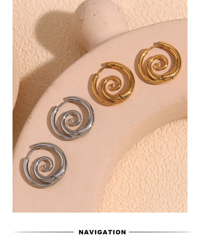 MamacitaSlay New Design Round Spiral Hoop Earrings Trendy Waterproof Jewelry 18k-gold-plated Stainless Steel Statement Earrings