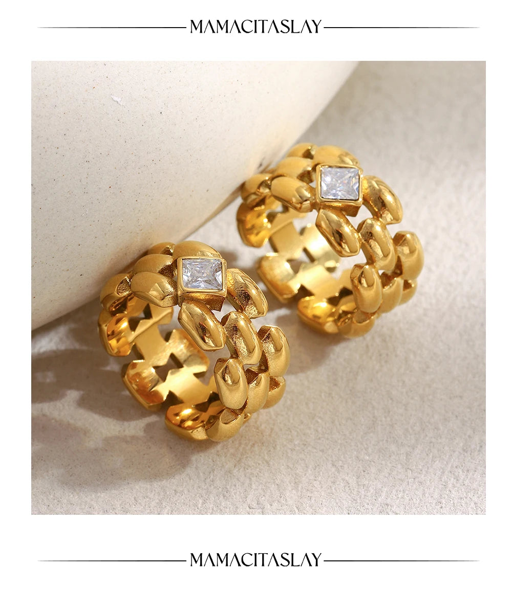 MamacitaSlay 316L Stainless Steel Zircon Hollow Out Ring 18K Gold Plated Waterproof Jewelry Women's High Quality Ring 2025 Gift