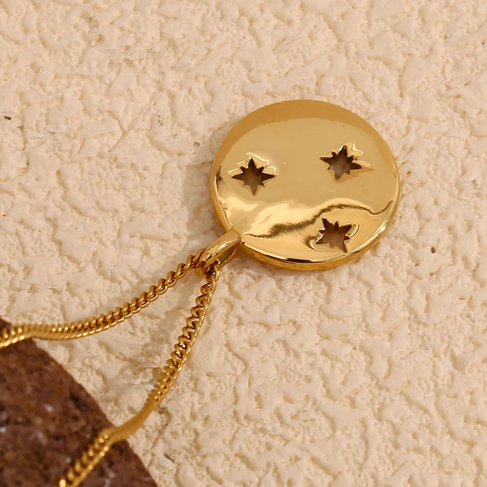 MamacitaSlay Minimalist Stainless Steel Zircon Sun Moon Star Zircon Pendant Necklace Creative Waterproof Jewelry Women's Gift