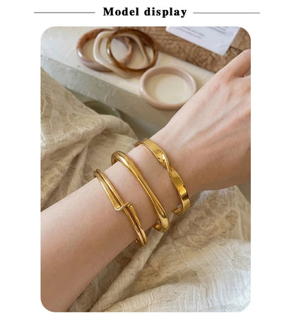 MamacitaSlay 316L Stainless Steel Twisted Wave Fold Thin Wire Cuff Bangle 18K Gold Plated Waterproof Jewelry For Women Bracelet