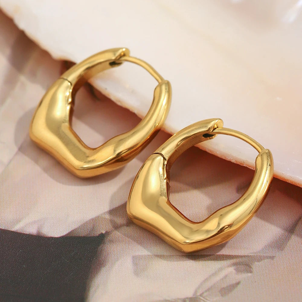 MamacitaSlay 316L Stainless Steel Double Color Irregular Hoop Earrings Party Waterproof Jewelry Women's 18K Gold Plated Earrings