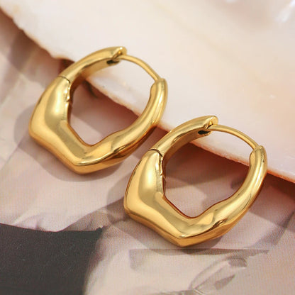 MamacitaSlay 316L Stainless Steel Double Color Irregular Hoop Earrings Party Waterproof Jewelry Women's 18K Gold Plated Earrings