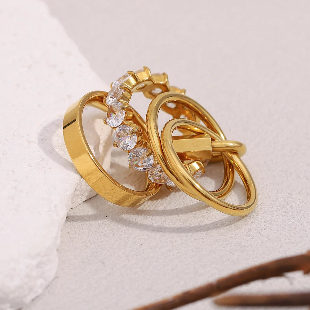 MamacitaSlay Creative 316L Stainless Steel Zircon Multilayer Ring Party Waterproof Jewelry Women's Charm Ring High Quality Gift