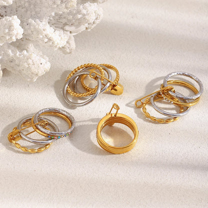 MamacitaSlay 316L Stainless Steel Zircon Mixed Color Multilayer Paperclip Ring Party Waterproof Jewelry Women's Unique Ring Gift