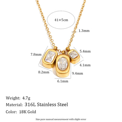 MamacitaSlay Elegant 316LStainless Steel Oval Rectangle Zircon Necklace 18K Gold Plated Waterproof Jewelry For Women Dainty Gift