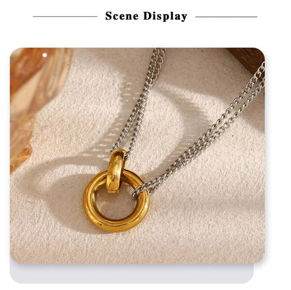 MamacitaSlay Minimalist Stainless Steel Ring Double Color Necklace Suitable For Women's Charm Waterproof Neck Jewelry Party Gift